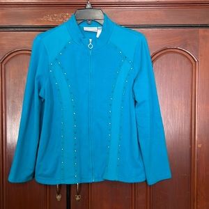 Alfred Dunner Spring  Blue  Woman’s Full Zip Embellished Front Jacket Size 10P